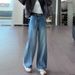 Women's Clothing Retro Blue Wide Leg Jeans High Waisted Slimming Loose Fit Versatile Straight Leg Curved Trousers For Women Autumn_mkmklike.com