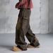 Vintage Washed Men's Relaxed Fit Straight Leg Jeans With Hand-Painted Graffiti Details In Retro Brown_mkmklike.com