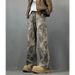 Couple Pants, American High Street Washed Distressed Tie Dye Jeans, Men's Spring And Summer Straight Leg Micro Flared_mkmklike.com