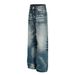 Men's Vintage Washed Blue Straight Leg Jeans With Cat Whisker Design - Classic Streetwear Style For Casual Outfits_mkmklike.com