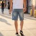 Men's American Style Rhinestone Denim Shorts Loose Fitting Frayed Hem Streetwear Shorts_mkmklike.com