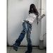 Men's Clothing Ice Blue Ripped Washed 3D Trousers High Elasticity Curved Cut Misty Blue Style Jeans Men Women High Street Trendy Versatile_mkmklike.com