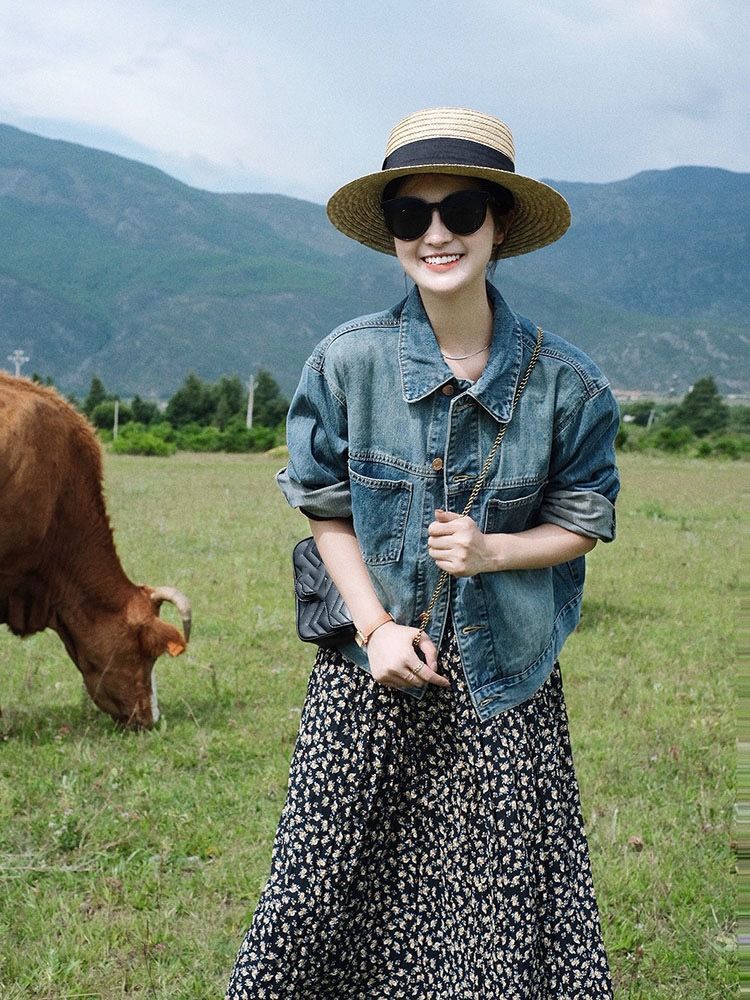 Early Clothing 2025 New High-End European Style Small Fragrance Short Blue Denim Jacket Women's Spring And Autumn_mkmklike.com