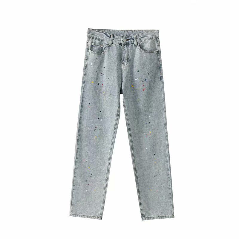 Ink Splashed Jeans, Versatile, Personalized, Straight Leg, Colorful, Light Blue Paint Jeans, Hip Hop Trendy Trousers For Men And Women_mkmklike.com