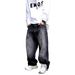 Men's Clothing Black And Gray Retro Splatter Paint Loose Wide Leg Jeans For Men, Japanese Style Trendy Cool Loose Straight Leg Plus Size Trousers_mkmklike.com