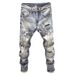 American Trendy Brand Jeans For Men, Slim Fit, Stretchy Narrow Leg Pants, Stylish, Handsome, Ripped, Scratched, Stitched, Patched Long Pants_mkmklike.com