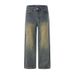 Men's Oversized A-Line Jeans - High Street Drop Cuff Denim Pants, Vintage Washed Loose Fit Trousers For Casual Streetwear_mkmklike.com