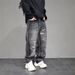 Cross-border Distressed Ripped Jeans For Men, Straight Loose Fit, Slimming, Slightly Flared Wide-leg Pants, Summer_mkmklike.com