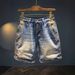 Men's High-End Trendy Retro Distressed Denim Shorts Slim Fit Five Point Pants Cool Stylish Riding Breeches_mkmklike.com