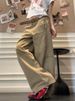 Plus Size American Style Khaki Cargo Jeans For Women High Street Design Loose Wide Leg Draped Straight Long Pants_mkmklike.com