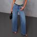 Stretch Denim Wide Leg Pants For Women - Comfortable Mid Rise Blue Jeans With Wash Effect, Perfect For Casual & Office Wear (S-2XL)_mkmklike.com