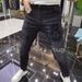 Spring And Autumn Trendy Brand Elastic Jeans Men's Heavy Industry Hot Diamond Printing Fashion Slim-fitting Versatile Black Small Foot Men's Pants_mkmklike.com