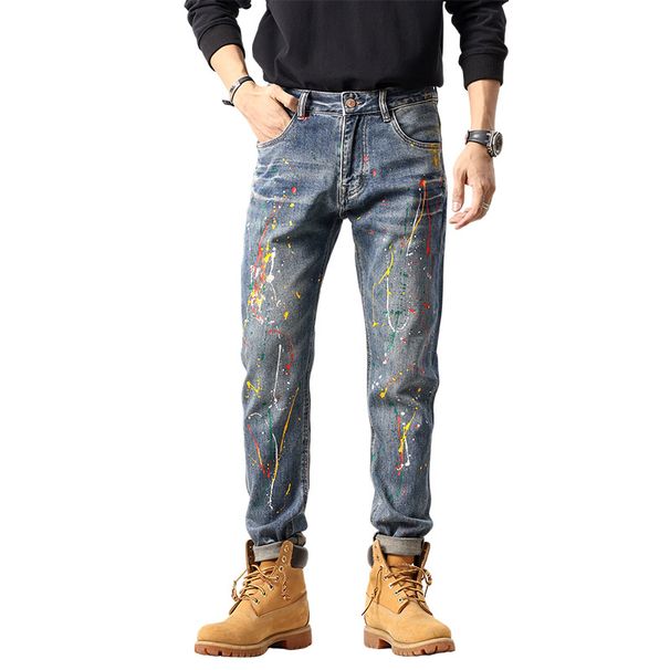 Men's Slim Fit Stretch Jeans High Street Style Distressed Washed Skinny Denim Pants For Casual Wear_mkmklike.com