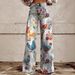 Women's Wide Leg Flare Pants Faux Denim With Five-Pointed Star Print Bohemian Casual Beach Style Cotton Jeans For Spring/Autumn & Summer_mkmklike.com