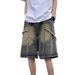 Men's Clothing Teenager Men's Distressed Denim Shorts High Street Style Loose Fit Straight Leg Five Point Pants Summer Fashion_mkmklike.com