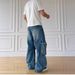 Men's Vintage American Workwear Jeans – Distressed Light Wash With Multi-Pocket Design, Loose Fit & Raw Hem Detail_mkmklike.com