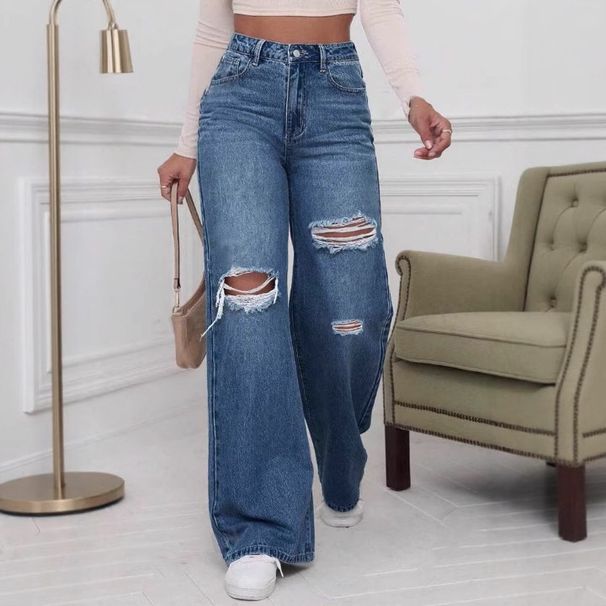 Women's Clothing Women's High Waist Wide Leg Jeans Loose Fit Ripped Long Pants Summer Style For Formal & Casual For Women_mkmklike.com