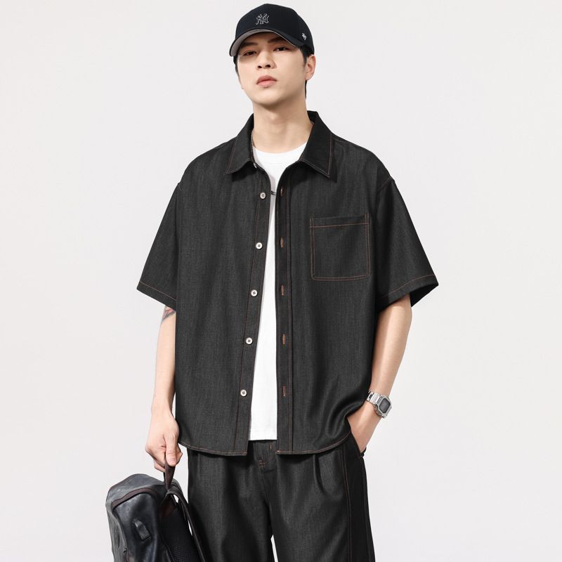 Men's Clothing Thin Denim Short Sleeved Shirt Men's Trendy Brand 2025 New Summer American Retro Loose Shirt Cardigan Jacket_mkmklike.com