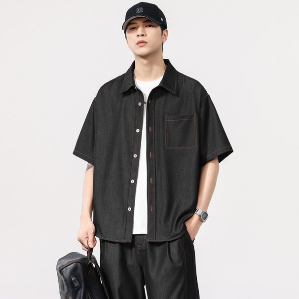 Men's Clothing Thin Denim Short Sleeved Shirt Men's Trendy Brand 2025 New Summer American Retro Loose Shirt Cardigan Jacket_mkmklike.com