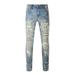 Men Holes Ripped Stretch Denim Jeans Streetwear Distressed Painted Skinny Tapered Pants Vintage Trousers_mkmklike.com