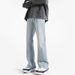 Men's Straight Leg Flared Jeans Loose Fit American High Street Style Trendy Casual Long Pants with Frayed Edges Slimming Cool Retro_mkmklike.com