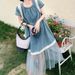 Lace Patchwork Denim Dress For Women, Medium To Long, 2025 Summer New Style, French Loose Design, Mesh Skirt_mkmklike.com