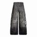 Post-Industrial Heavy-Duty Dirty Vintage Workwear Denim Men's Niche High Street Ink-Splattered Tie-Dye Ripped Wide-Leg_mkmklike.com