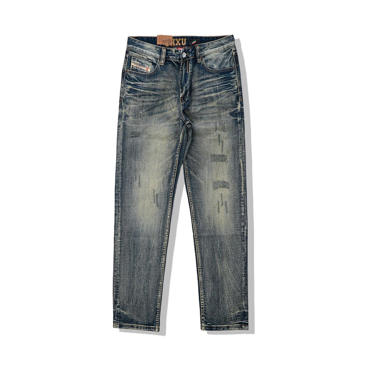 Vintage Washed Men's Jeans - Heavyweight Straight Leg Denim Pants For Casual & Work Wear_mkmklike.com