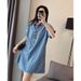 2-300 Pounds, Fat Mm Denim Blue Dress, Women's Summer Plus Size, Medium Long, Loose Short Sleeved T-Shirt Dress_mkmklike.com