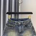 Retro High-Waisted Denim Shorts for Petite Women Slim Fit Distressed Design A-Line Hot Pants Summer 2025 Style_mkmklike.com