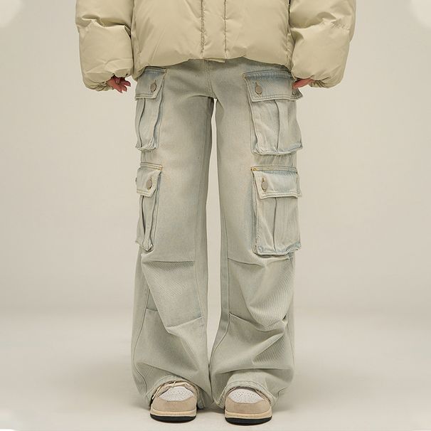 Nordmann American Retro Multi-Pocket Cargo Jeans For Men Loose Wide-Leg Trendy Brand Vibe High Street Straight Casual Pants_mkmklike.com
