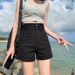 Women's Super High-Waisted Denim Shorts Straight Leg Double Buckle Loose Fit Rolled Hem Wide Leg Hot Pants Trendy Summer Style_mkmklike.com