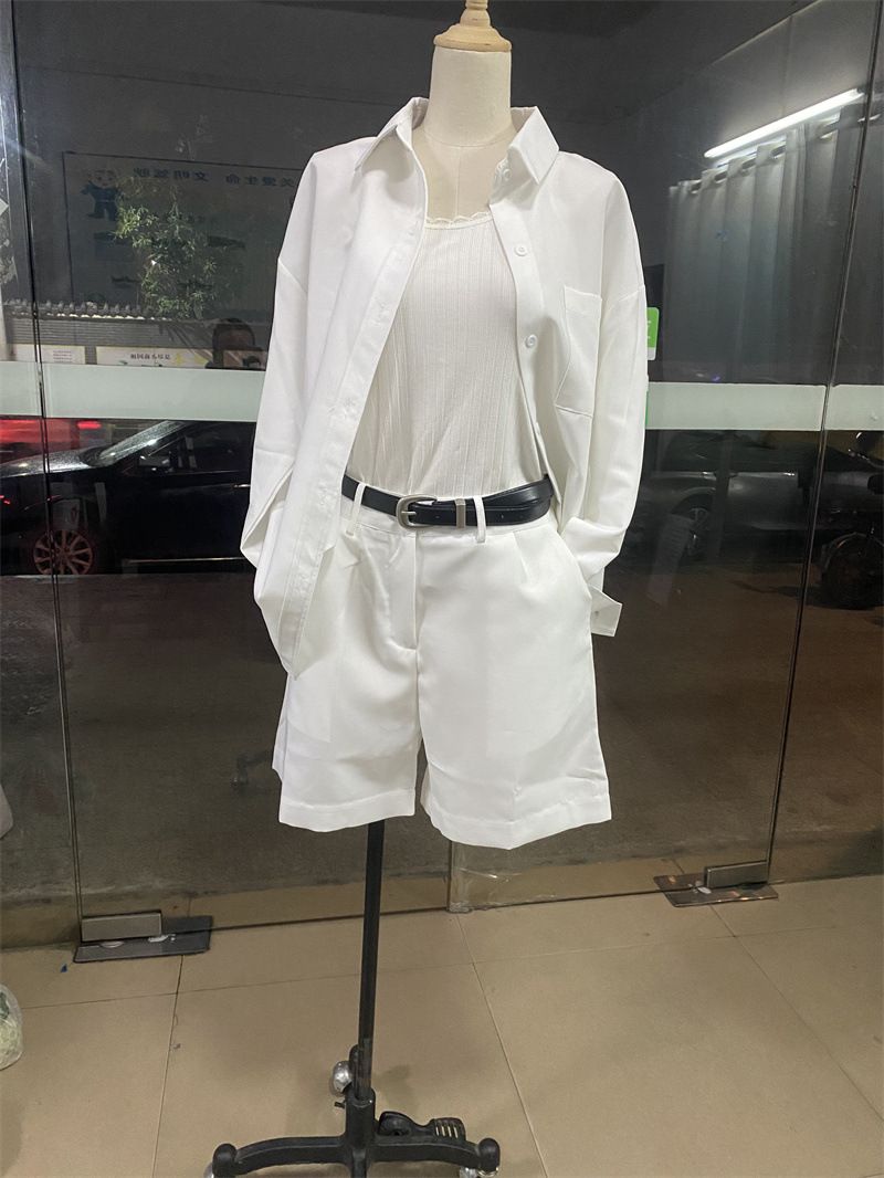 women's clothing 2024 new solid color fashionable casual long-sleeved shirts, belts and shorts women's suits_mkmklike.com