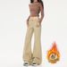 American Retro Khaki Flared Jeans For Women, Autumn And Winter Fleece-Lined Low Waist Brown Melad Loose Floor-Length_mkmklike.com