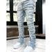 Men's Clothing Stretch Denim Jeans With Patchwork Layered Design - Straight Leg Casual Pants For Teens & Young Adults (Blue, Pink, Khaki, Black)_mkmklike.com