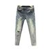 Men's Distressed Slim-Fit Jeans – Stretch Denim Cropped Pants With Ripped Details For Casual & Streetwear (Blue, Sizes 28-36)_mkmklike.com