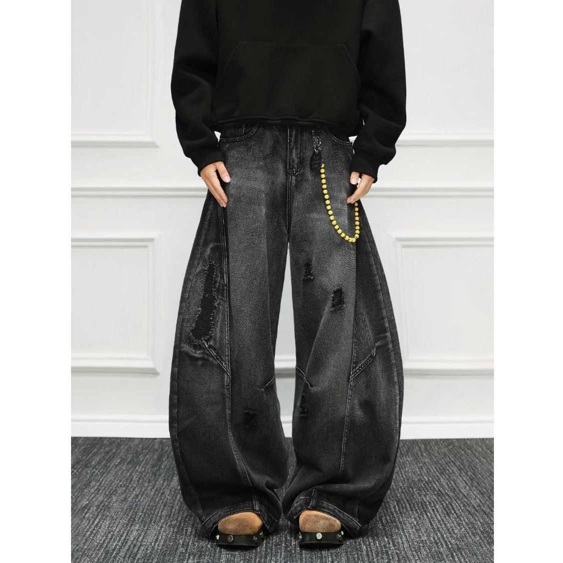 Vintage Distressed Denim Jeans – Oversized Relaxed Fit With Raw Hem & Ripped Details (S-3XL, Unisex Streetwear)_mkmklike.com