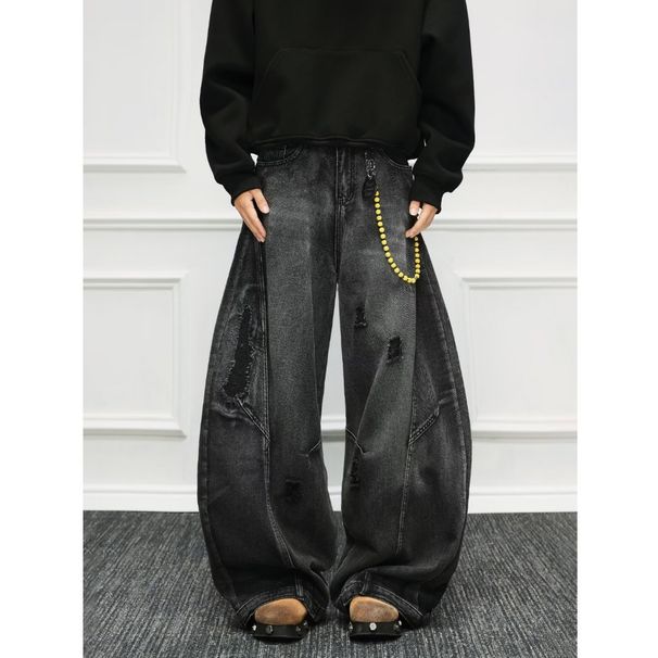 Vintage Distressed Denim Jeans – Oversized Relaxed Fit With Raw Hem & Ripped Details (S-3XL, Unisex Streetwear)_mkmklike.com
