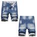 2023 Summer New Distressed Ripped Men's Five-Point Denim Shorts Trendy Slim Straight Mid-Waist Pants_mkmklike.com