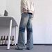 Retro Washed Distressed Patchwork Jeans For Men Loose Straight Wide Leg Trendy Floor Length High Street Style_mkmklike.com