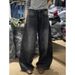 Women's Clothing Women's Plus Size Rhinestone Jeans Starry Sky Design Heavy Duty Wide Leg Pants Loose Fit Curved Hem Autumn Winter Fashion_mkmklike.com