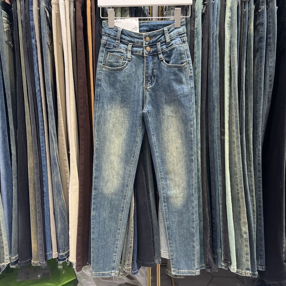 Women's Clothing High Waist Buttoned Pencil Pants Versatile Elastic Slim Fit Leg Lengthening Skinny Pants Trousers Fashionable Jeans_mkmklike.com