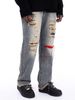2023 high street American retro washed patchwork jeans men's loose straight hiphop drape pants_mkmklike.com