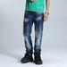 Men's Premium Streetwear Denim Jeans - Dark Blue With Vintage White Wash, Relaxed Straight Fit, Cotton Comfort For Casual & Urban Style_mkmklike.com