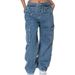 Women's Clothing Flip Pocket Washed Loose Jeans Y2K Style Elastic Waist Overalls_mkmklike.com