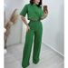 Women's Clothing new fashion cotton and linen short tops high waist wide leg suit pants _mkmklike.com