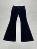 Women's Dark Blue Raw Denim Low Rise Slim Fit Flared Jeans American Style Spring/Autumn Regular Size Solid Pattern_mkmklike.com