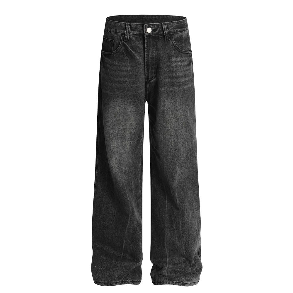 Wasteland Style Tie-Dye Washed Denim Loose Long Men's American Street Fashion Vintage Distressed Wide-Leg Straight Pants_mkmklike.com