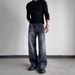 Vintage Blue Straight Leg Bootcut Jeans For Men - Retro High Street Style Stretch Denim Pants With Relaxed Fit & Distressed Wash_mkmklike.com
