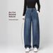 Clair Clair Scimitar Jeans For Women 2025 New Autumn Winter Wide Leg Loose Retro Blue Petite High Waist Straight Scythe Pants_mkmklike.com